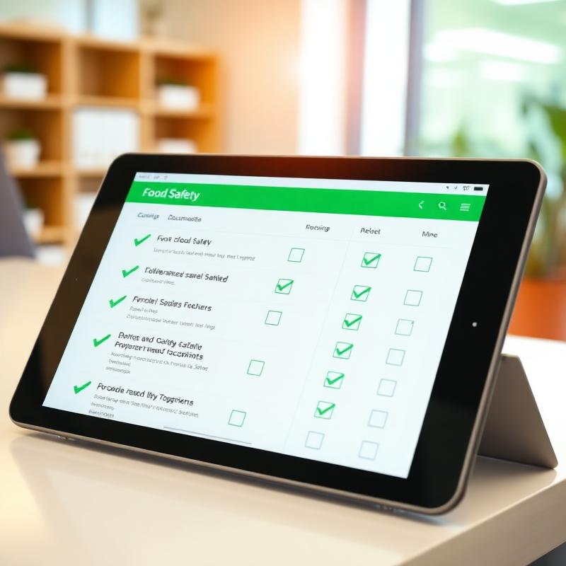 Digital food safety checklist on a tablet